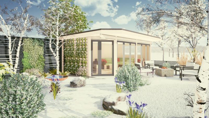 Garden design showing outdoor room in winter